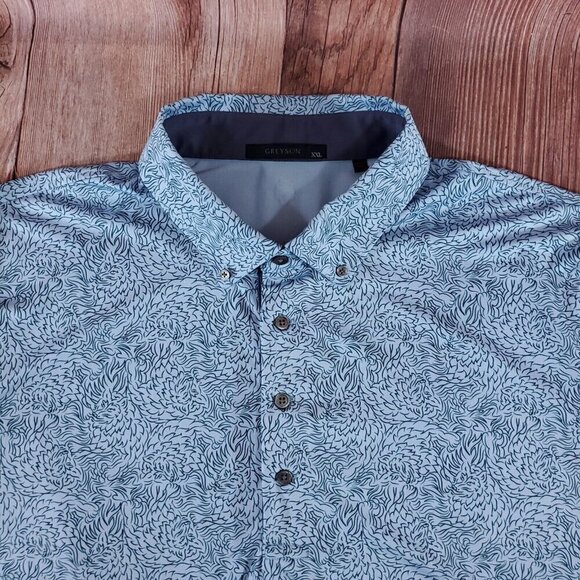 Greyson Mens Size XXL Den of Thieves Wolf Blue Short Sleeve Golf Polo Shirt - Picture 3 of 13
